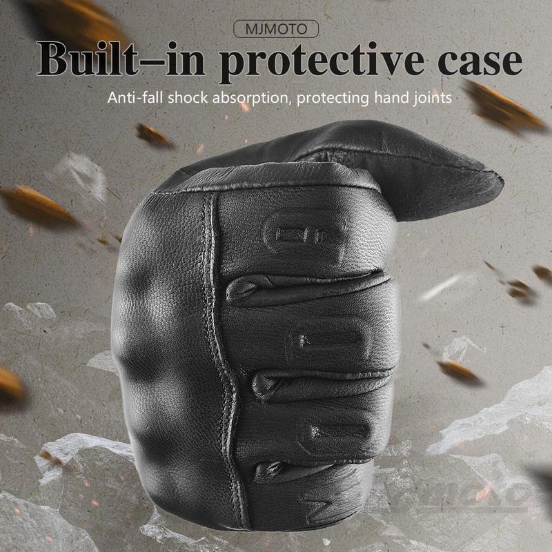 Retro Winter Motorcycle Leather Gloves with Certified Lined with Fleece for Warmth Protective Anti-fall Touch Motocross Gloves
