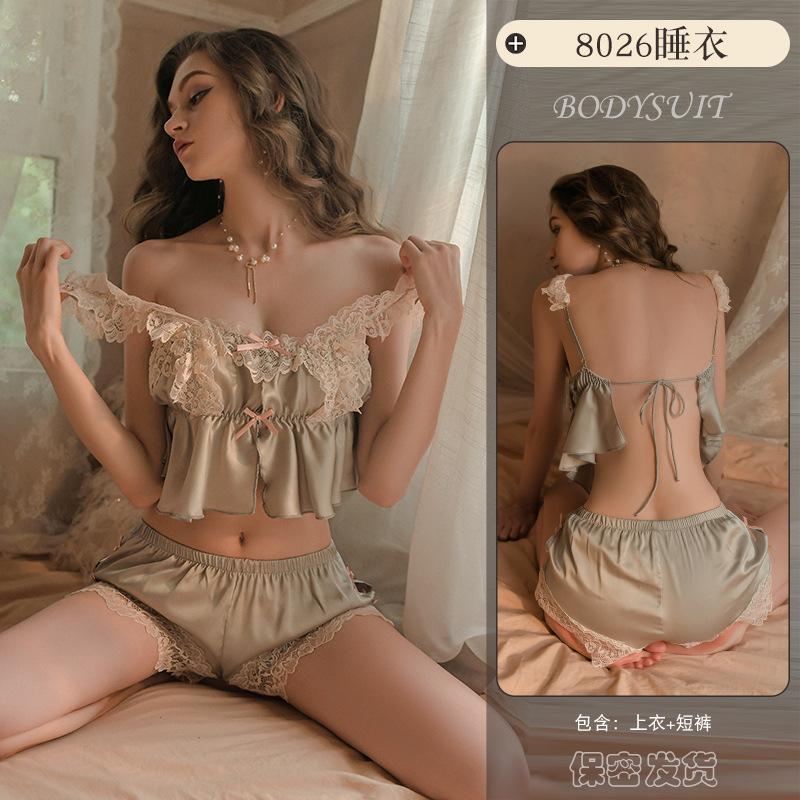 Sex Underwear Sexy Lace Suspender Pajamas Ice Silk Pure Desire Sweet Uniform Passion Suit 8026