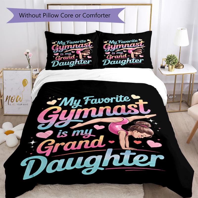 3pcs gymnastics Bedding Set Duvet Cover Closure Includes 1 Duvet Cover & 2 Pillowcases, Soft and Comfortable for All Seasons.