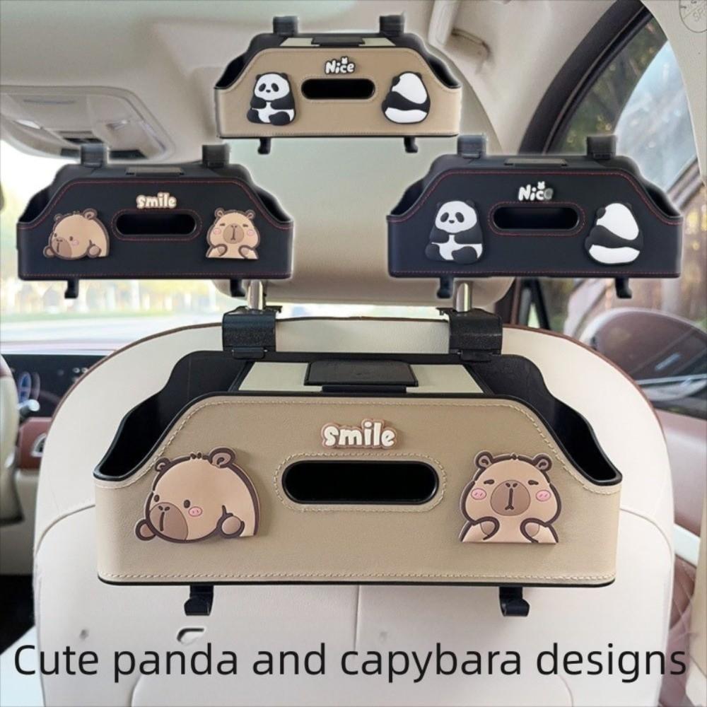 Cartoon Panda Capybara Car Seat Back Storage Box Multifunctional with Hook Tissue Box Convenient Portable Hanging Bag Universal
