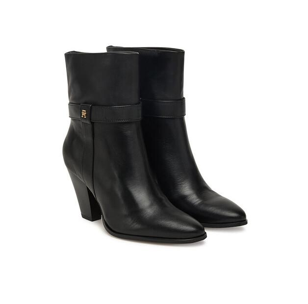 Ankle Boots Tommy Hilfiger Th T-Strap Leather Pointy Bootie FW0FW08984 Black