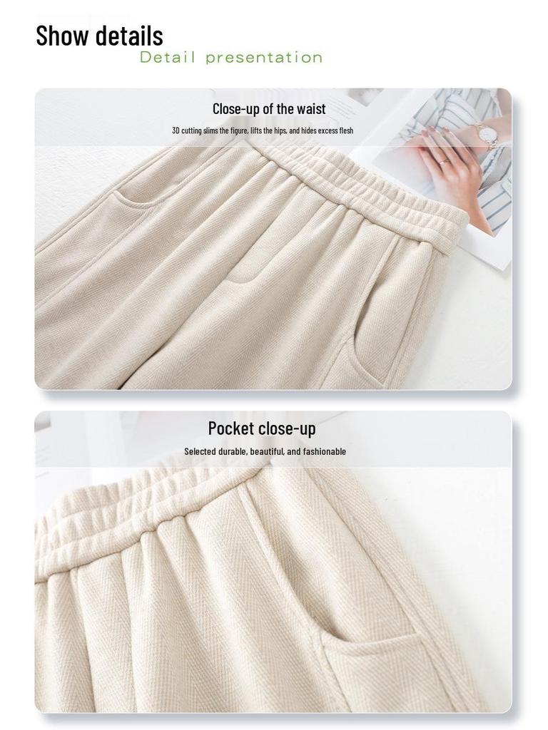 2024 Women's Khaki Wool-Blend Slit Wide-Leg Pants for Autumn/Winter