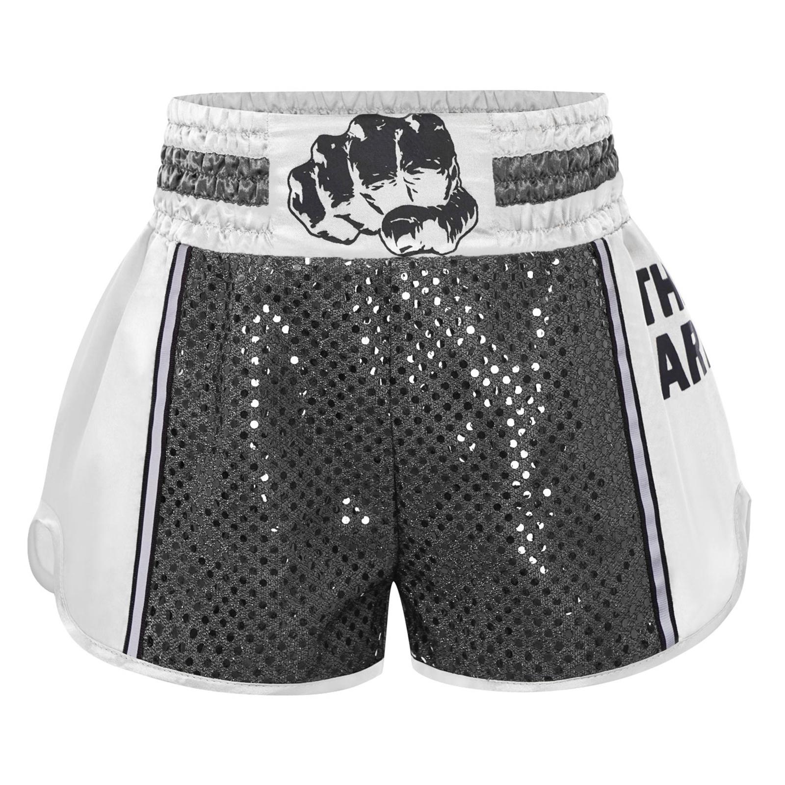 

Boys Sequins Boxing Shorts Elastic Waistband Color Block Sides Slit Trunks 5-6 Years