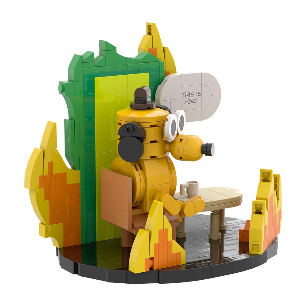 Neues MOC This is Fine Hund Baustein Modell Cartoon Feuer Meme Vignette Jagdhund Steine DIY Montage Spielzeug Kinder Geburtstagsgeschenke