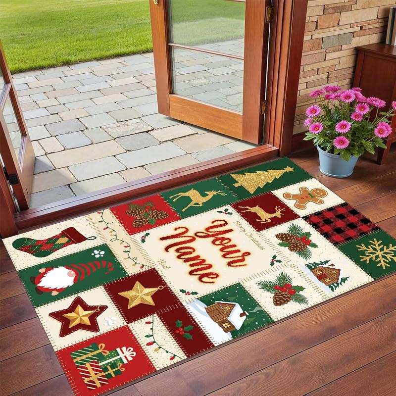 Christmas Custom Name Printed Square Area Rug Soft Non Slip Floor Carpet For Bedroom Holiday Gift