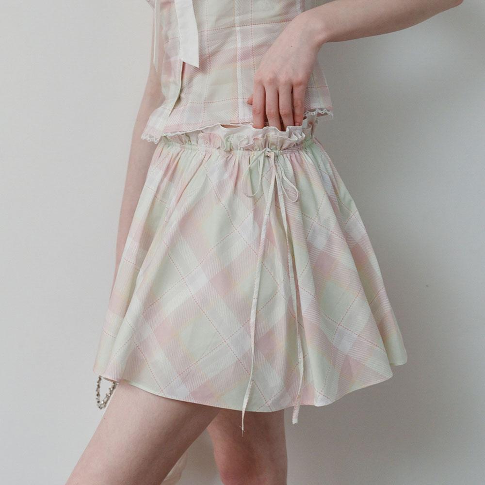 CEST MOIDEW Cest_Plaid Ribbon Ruffle Skirt