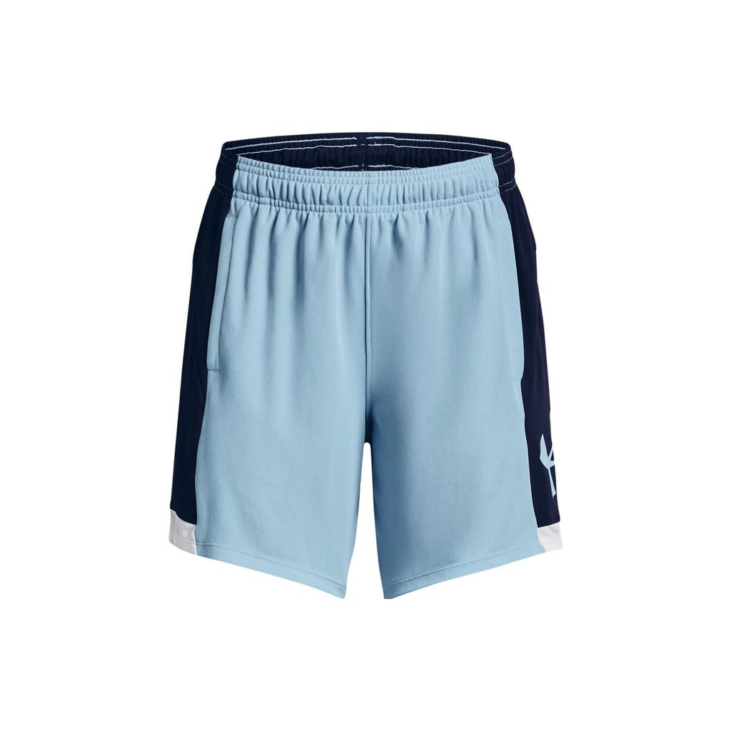 Under Armour Baseline Colorblock Mid-Rise Straight-Leg Athletic Shorts Women Bottoms Blue 1370301-490