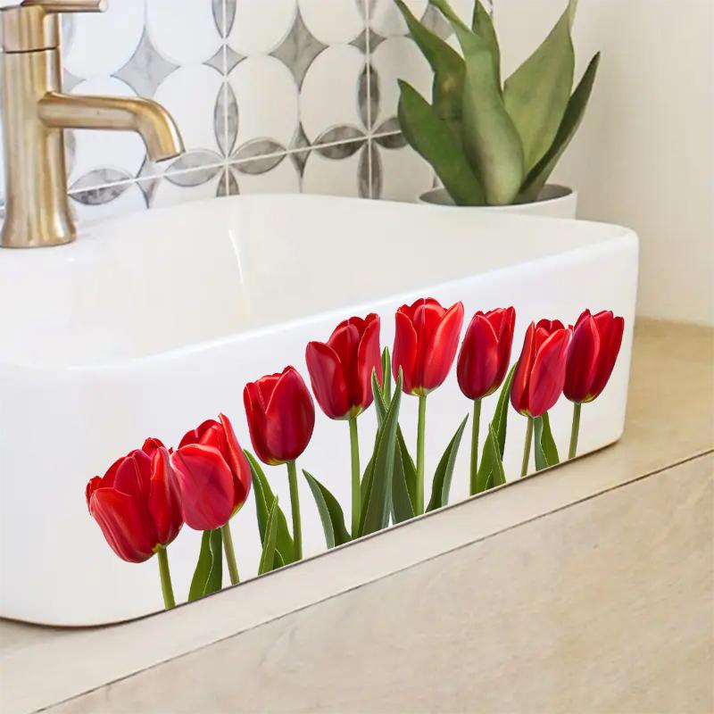 Bathroom Sink Area Backsplash Sticker Floral Waterproof Self Adhesive Removable Modern Home Decor Accessories
