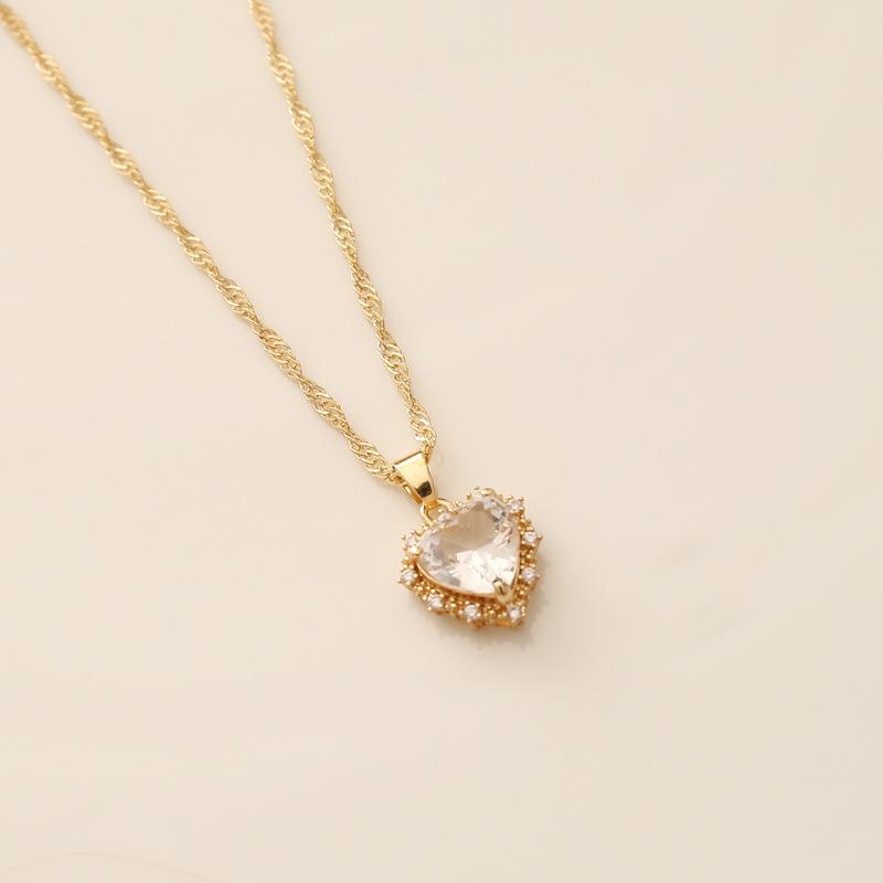 Vintage Gemstone Heart Pendant Necklace Sapphire Rhinestone Gold Plated Chain Necklaces Women Jewelry Zircon Choker