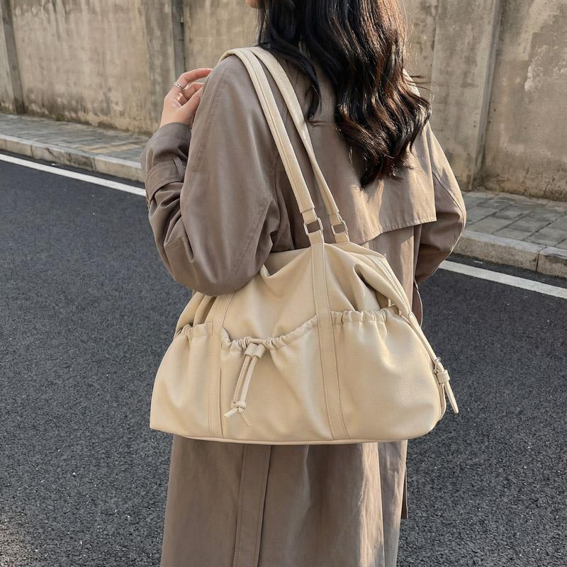 Elegant PU Tote Bag for Women – Fashionable Drawstring Bottom Design with Adjustable Shoulder Strap, Perfect for Work & Daily Use