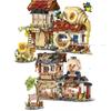 Creative Mini Street View Bee Shop Building Block Chinese Folding Pork Shop Assembly Bricks Toys Piglet Folding House Kids Gifts