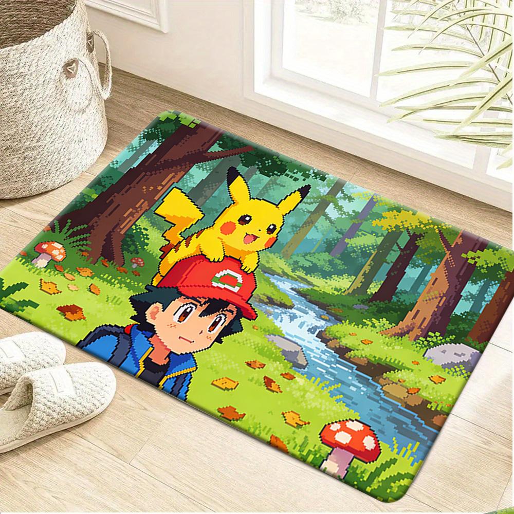Pokemon Purple Pikachu Graffiti Print Non-Slip Doormat for Home Decor 40x60cm