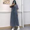 Vestido jeans suspensório feminino casual jeans vestidos pinafore jeans macacão saia alça de ombro ajustável vestido midi