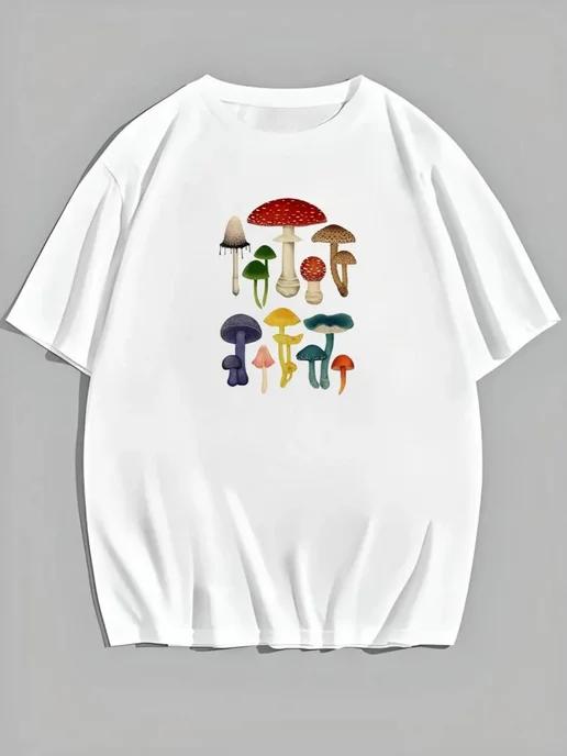 Oversized T-shirt with a mushroom print S