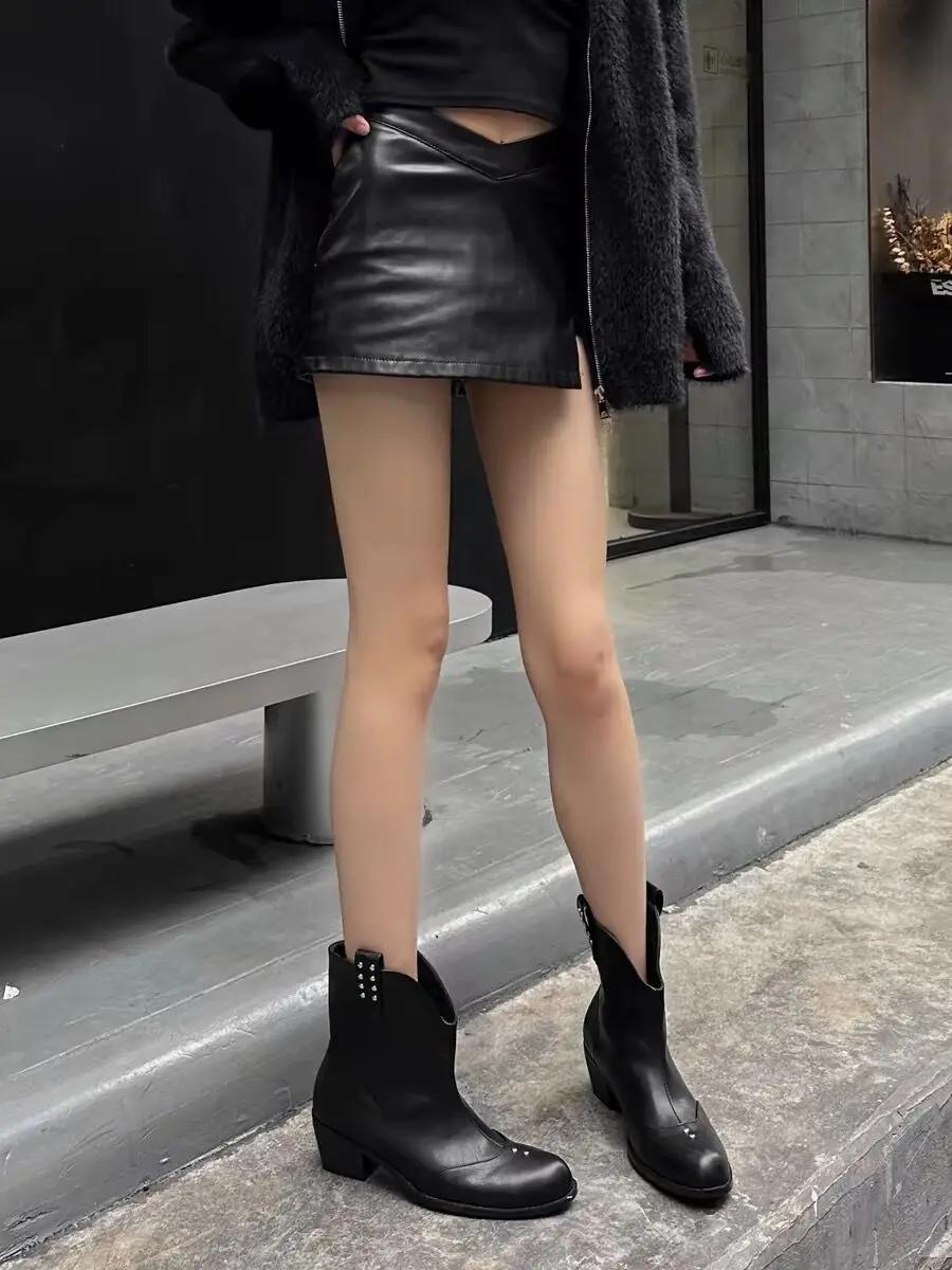 

Модные женские ботфорты до колена на среднем каблуке, модная обувь, массивные, 2025, зимние, дизайнерские, новые ботинки челси, трендовые для ходьбы, туфли-лодочки, женская обувь 41 чёрный