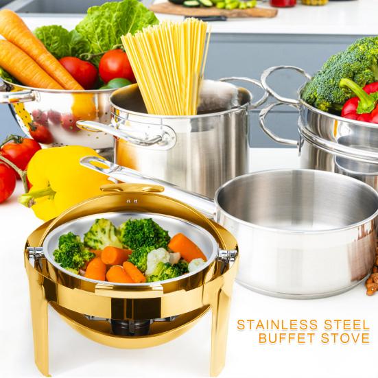 6QT Stainless Steel Chafing Dish for Buffet, Round Food Warmer with Visible Glass Lid