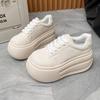Fashion 8 CM Women's Autumn Thick Bottom Shoes Breathable Microfiber Leather Vulcanize Flat Platform Sneakers White Walking Shoes