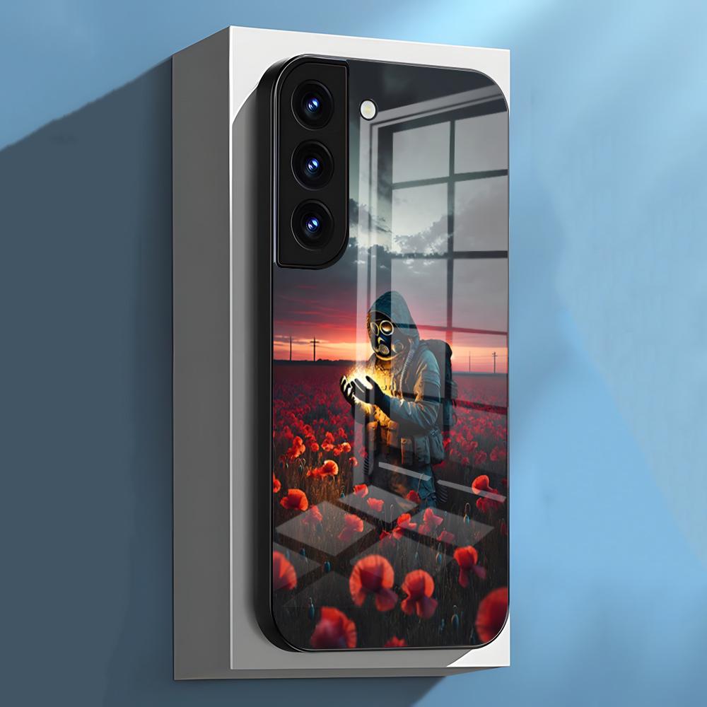 

S-StalkerS Phone Case For Samsung S26 S25 S24 FE S23 S22 S21 Plus S20 Ultra Note20Ultra Black Glass Cover Galaxy S24 Ultra