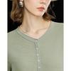 Wudao Women's Tencel Linen Blend Half-Placket Knit T-Shirt