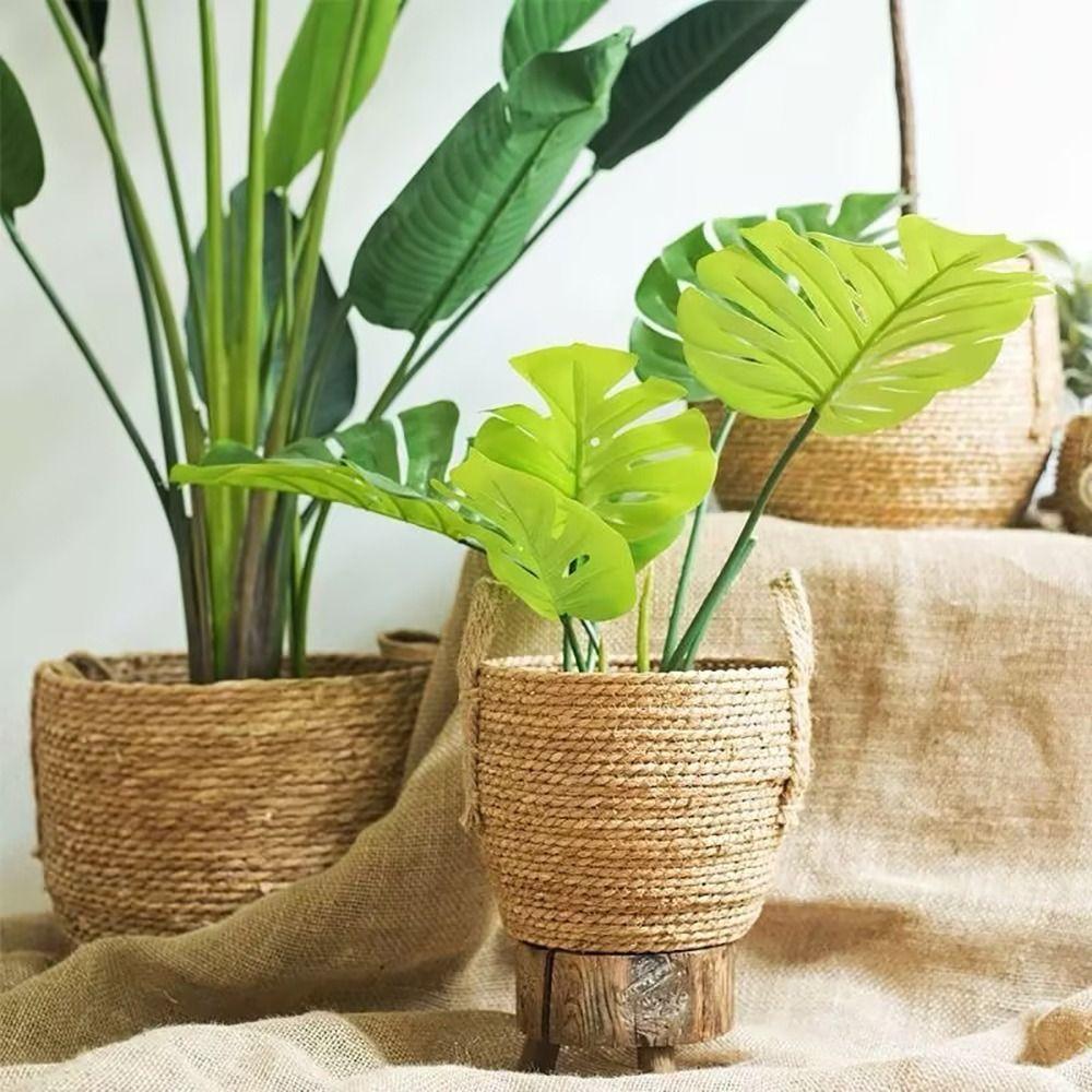 1Pcs Rattan Straw Grass Woven Flowerpot For Garden Terraces Woven Plant Flower Basket