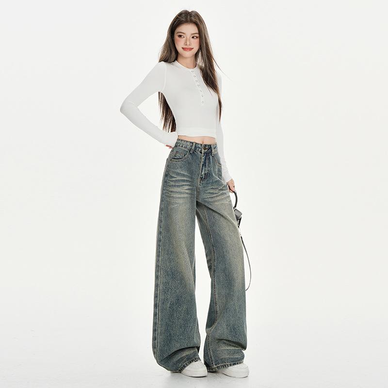 Spicy Girl Women's Autumn Street Style Straight-Leg Loose Slimming Wide-Leg Jeans
