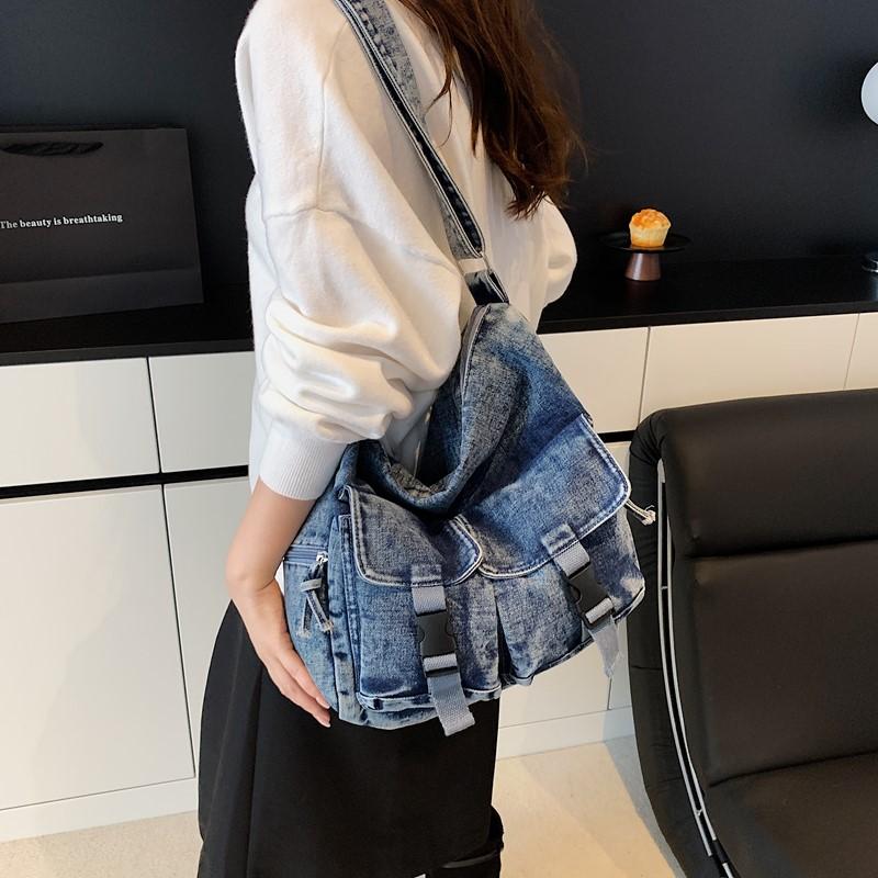 Damen Vintage Pendlertasche Große Kapazität Denim Umhängetasche
