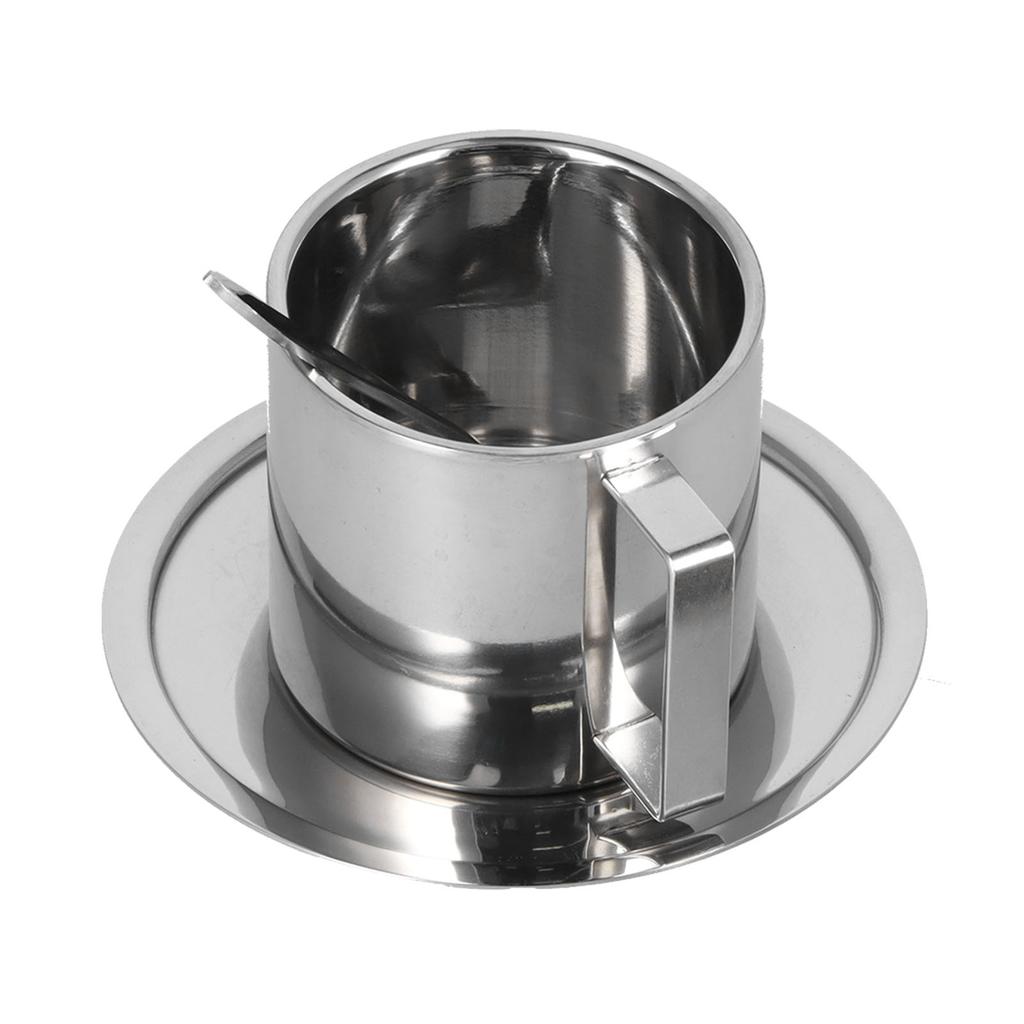 Insulated Coffee Cup with Saucer Spoon Set Stainless Steel Double Walled Mugs Milk Tea Cup for Kitchens Hotels Coffee Shops