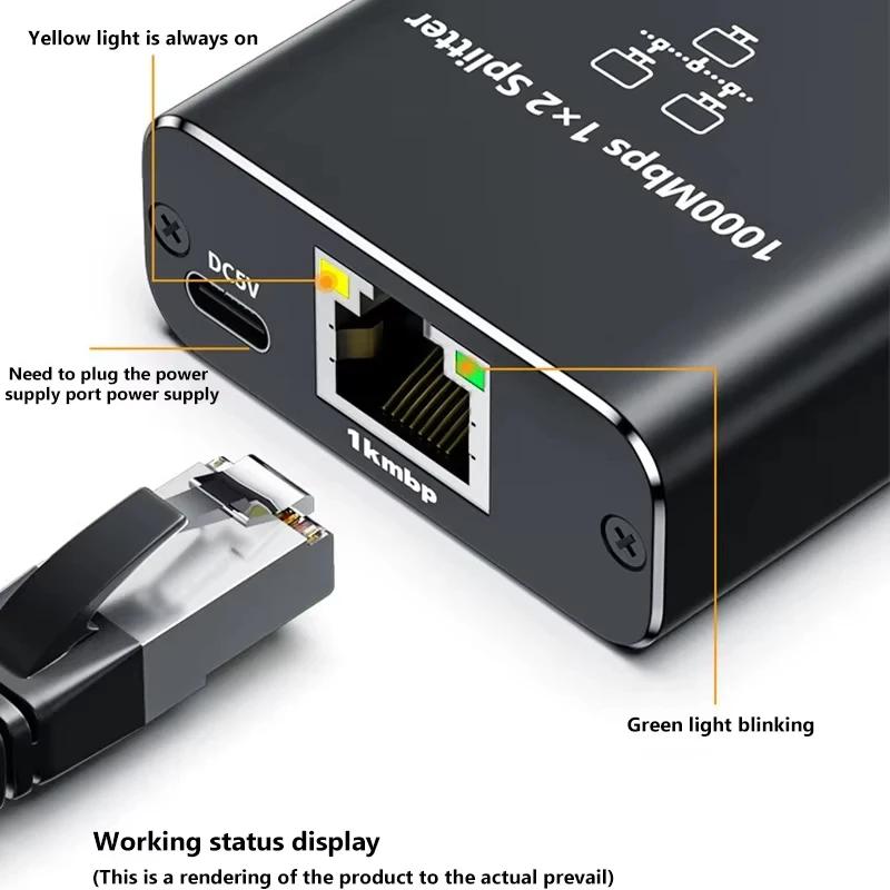 Network Cable Splitter With One To Two Simultaneous Internet Access, Rj45 Splitter With One To Two Switch, Ethernet Port Gigabit