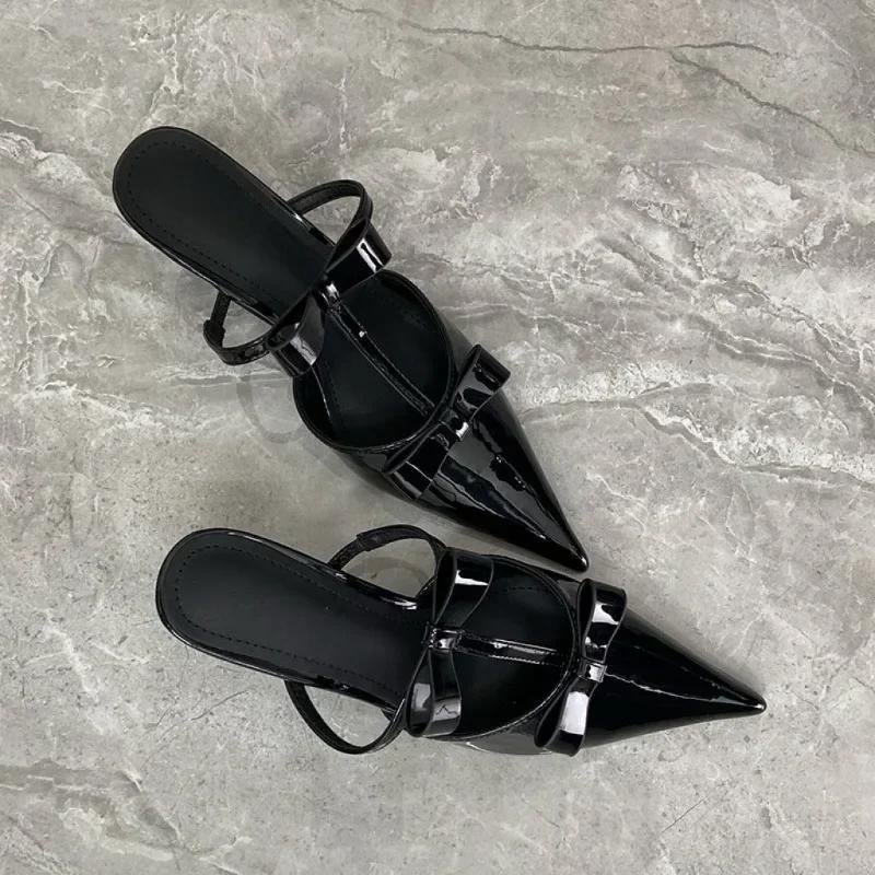 Fashion 2025 New Bow Baotou Half Slippers Women's Summer Wear Temperament Pointed Toe Stiletto High Heel Sandals