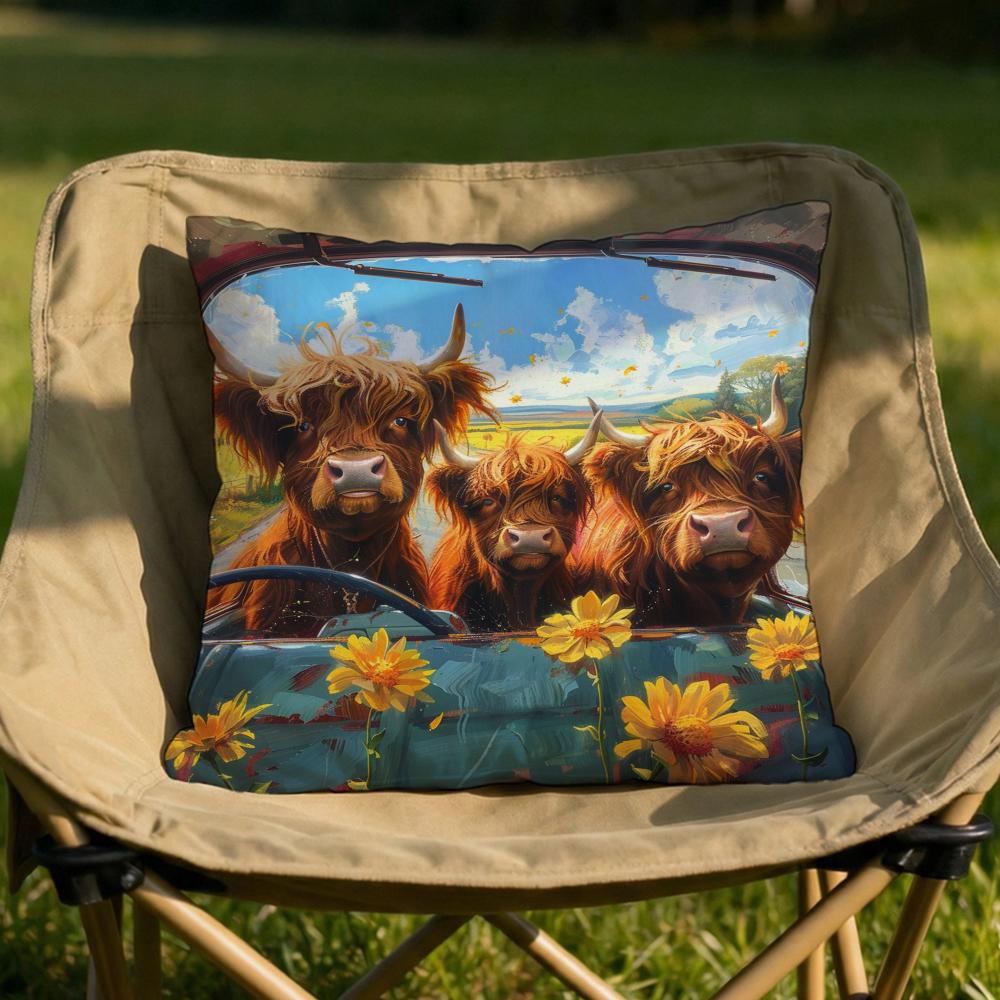 Vibrant Highland Cow Pattern Cushion Cover Soft Reversible  Durable Pillow Cover  MultiScene Use for Home  Car Daily Comfort