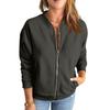 Fashionable Casual Jacket Women Solid Color Zipper Top Outerwear