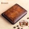 Genuine Leather  Protection Wallets for Men Vintage Thin Short Multi Function ID Credit Card Holder Money Bag