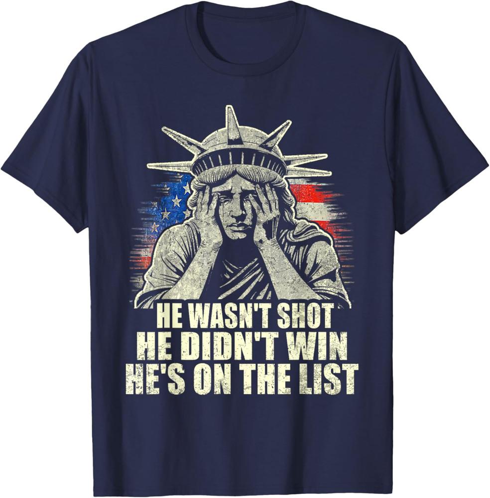 

He s On The List Funny Flower Statue of Liberty Funny Trump-Epstein Tee T-Shirt 2XL