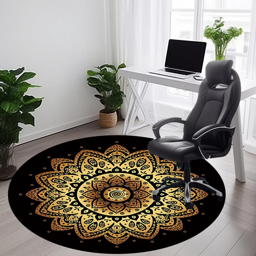 1pc Golden Mandala Carpet, Round Non Slip Durable Large Size Office Carpet, Suitable for Office
