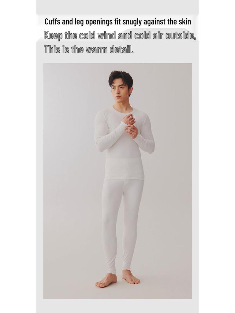 2025 Men's Slim-Fit Warm Thin Cotton Underwear Set - Class A Brushed Baby Cotton for Autumn