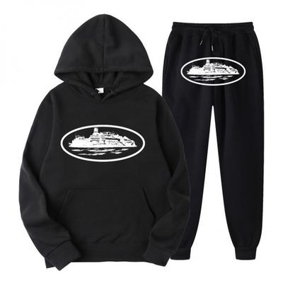 Unisex Hooded Sweatshirt Pants Set With Graphic Print Casual Sportswear