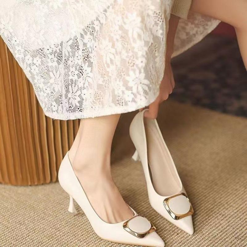 

High heels thin heels spring and summer new pointed sexy square buckle girl versatile single shoes 41