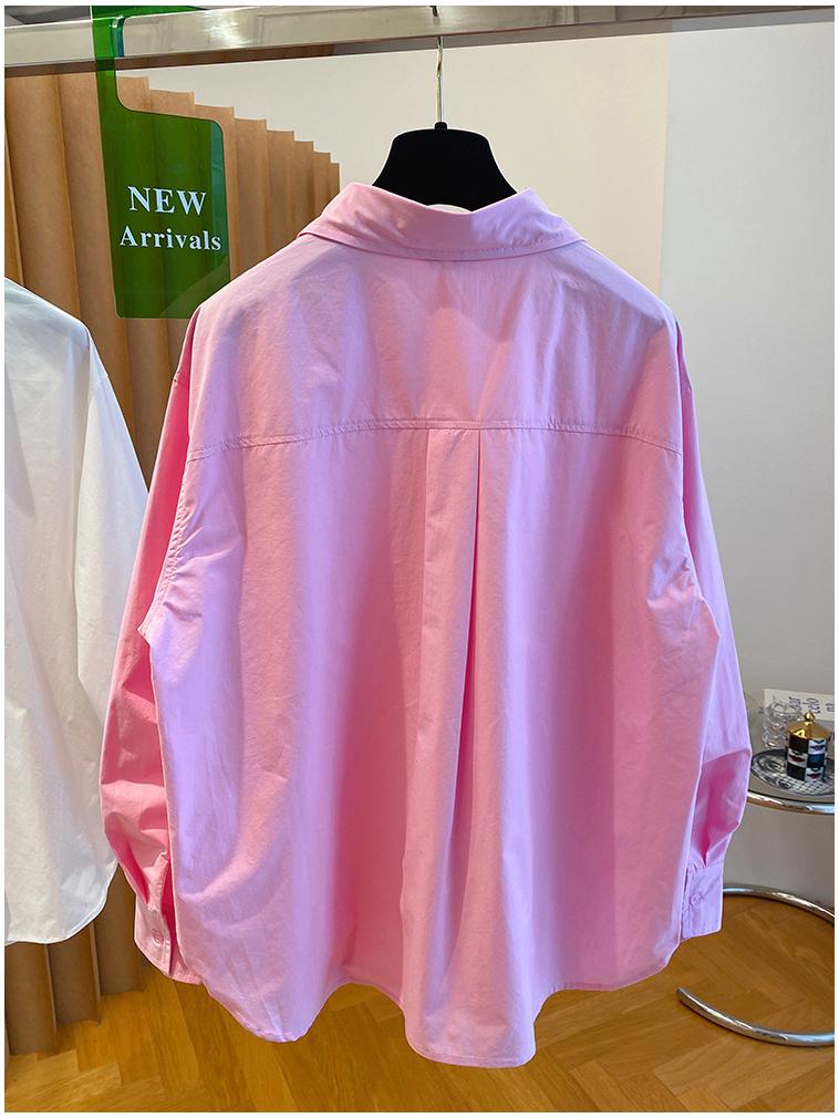 2025 Spring Women's Versatile Loose-Fit Cotton Polo Shirt - Solid Color, Long Sleeve, Commuting Style