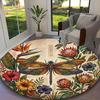 1pc Soft White Wildflower Dragonfly Garden Printed Chair Rug for Home Office Use, Living Room Kitchen Game Room Round Carpet