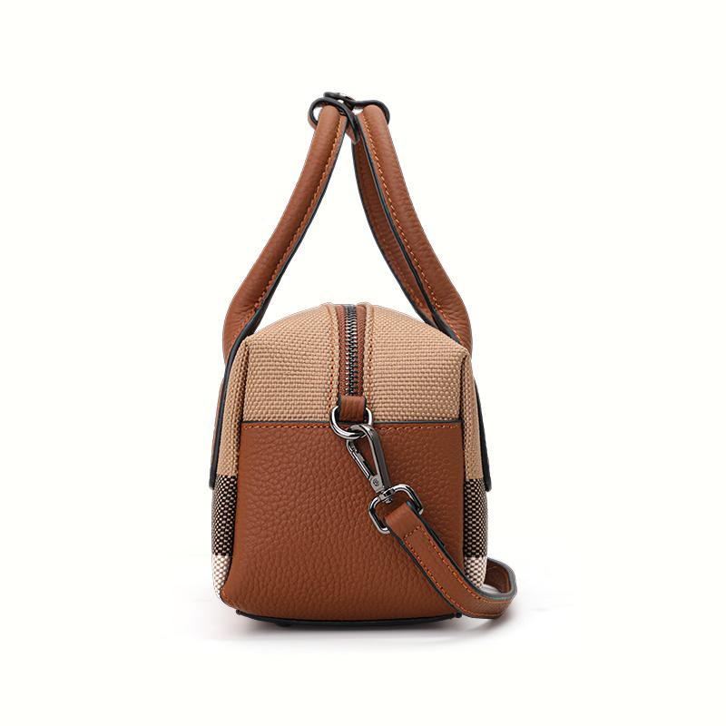 Checkered Design Women's Small Handbag Made of High-quality Canvas and Cowhide Materials