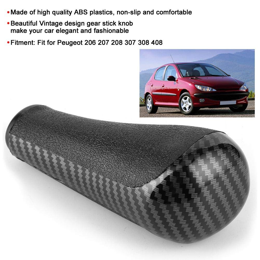 Akozon Car Gear Shift Knob Carbon Fiber Pattern Head Accessories for Peugeot 206 207 208 307 308 408