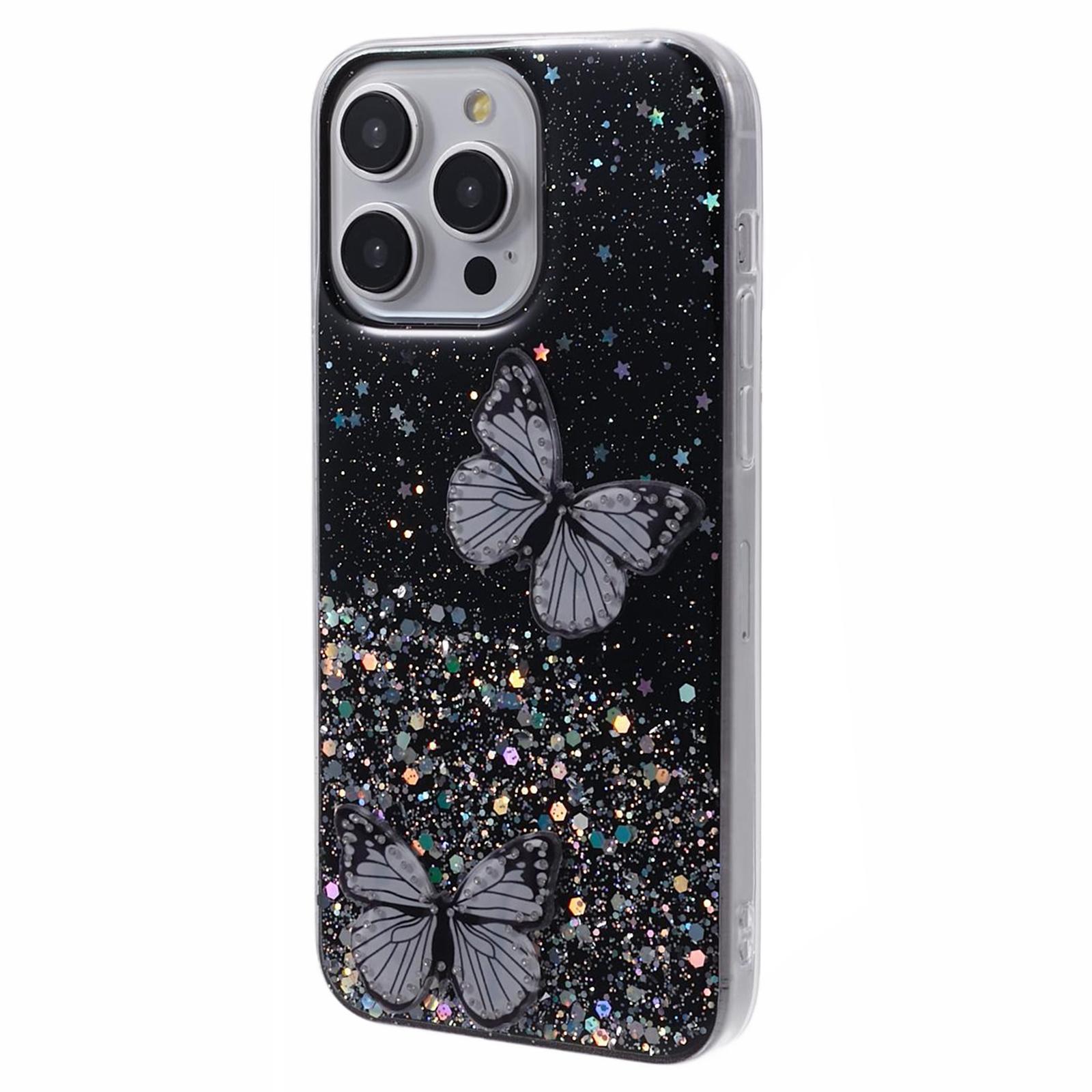 

AW Series For iPhone 16 Pro Case Epoxy 3D Butterfly TPU Sparkly Glitter Star Phone Cover Black