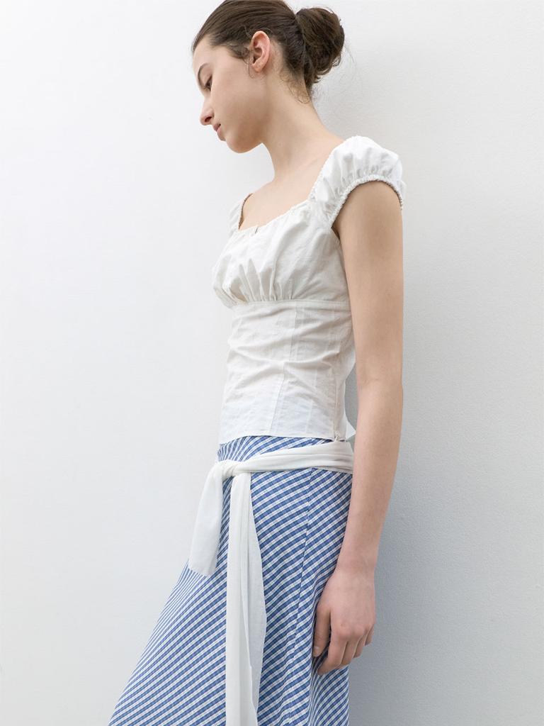 ATELIER NAIN Cotton Slim Shirring Blouse (Bl-4408)