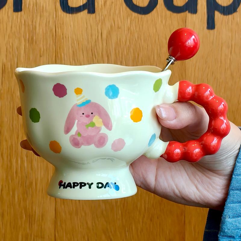 

Милая керамическая кружка с кроликом в горошек, чашка для питья воды для пары, в подарок девушкам на день рождения, сувенир для лучшего друга 301-400ml