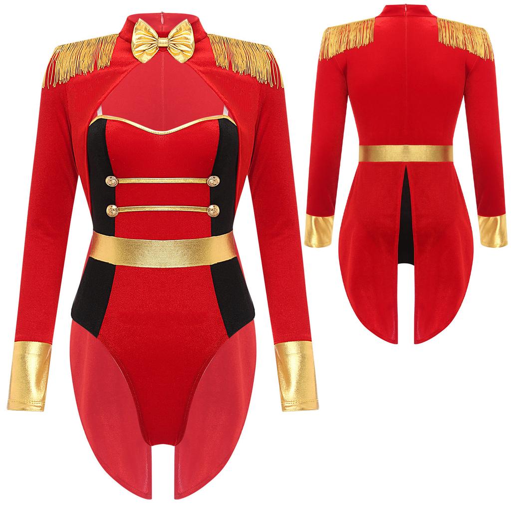Womens Flirty Lion Tamer Circus Ringmaster Halloween Costume Red Ring Leader Showman Uniforms