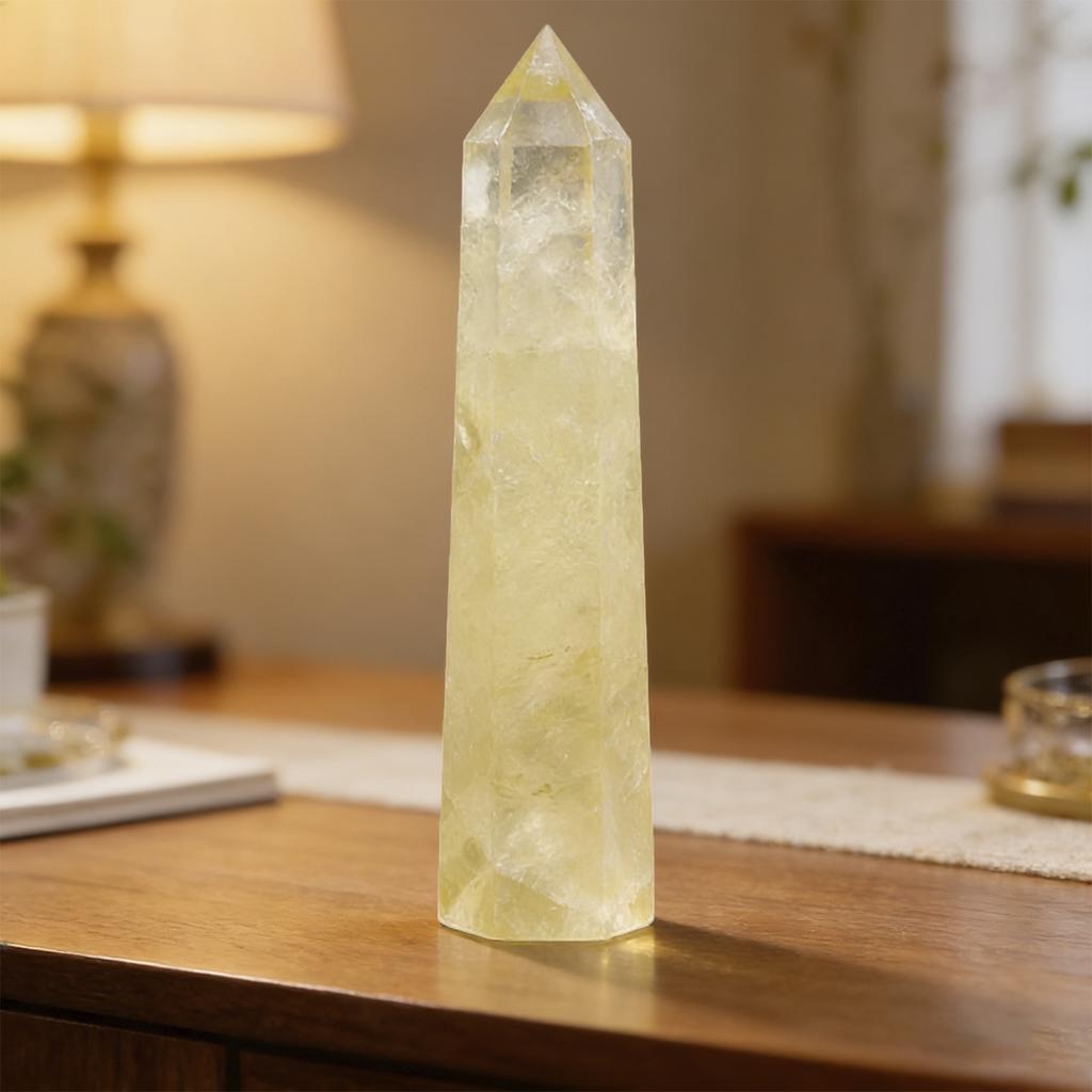 2Pcs Natural Crystal Citrine Tower 5.91" (15Cm) 6 Faceted Single Point Prism Crystal Wand For Meditation Outdoor Statues