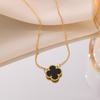 Wenjian Gold Four-Leaf Clover Double-Sided Titanium Necklace - Women's Luxury Fashion Clavicle Chain