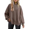 Damen Übergroßer Rundhals Fledermausärmel Strickpullover mit Seitenschlitz Lockerer Sitz Langer Pullover