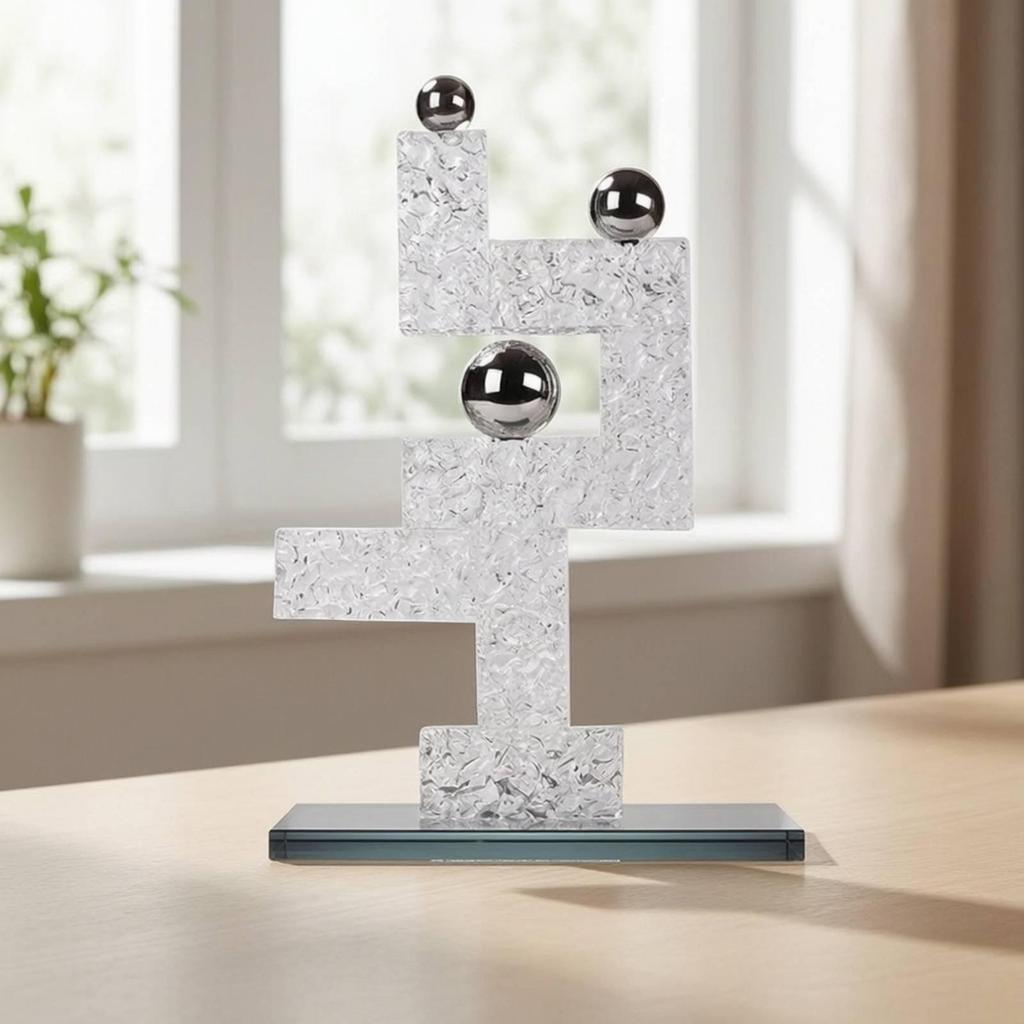 Geometric Sculpture with Mirrored Base Modern Decor Sleek for Reception Area