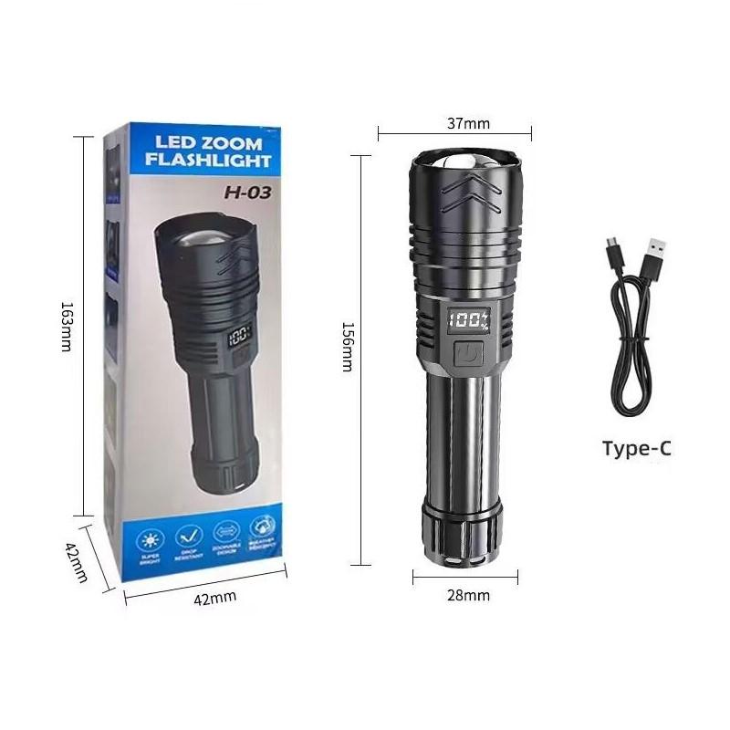Powerful LED Flashlight Rechargeable Type-c Flashlight High Power Long Range Torch Strong Light Camping Fishing Lantern